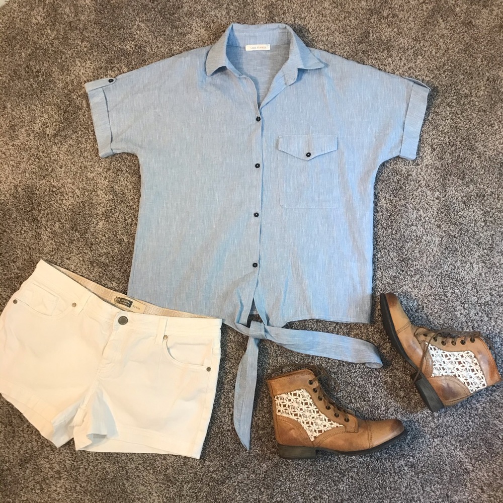 Lake Flower Blue Tie Tshirt Size Medium